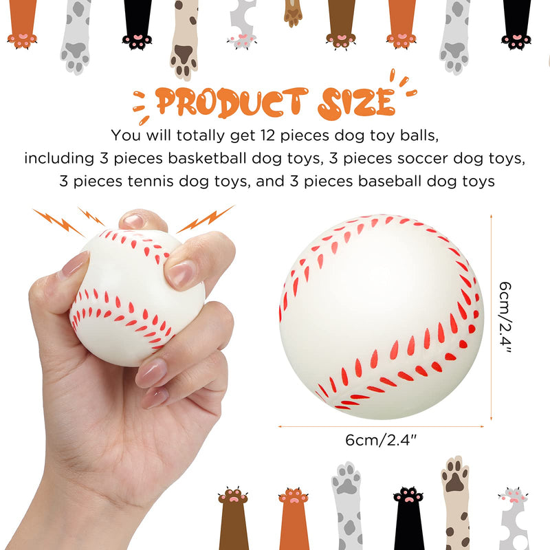 12 Pieces Dog Toy Balls Includes Basketballs Dog Toy Soccer Dog Toy Dog Chew Tennis Ball and Puppy Baseball Ball Toy Interactive Bouncy Dog Ball for Small Medium Dog Puppy, 4 Styles - PawsPlanet Australia