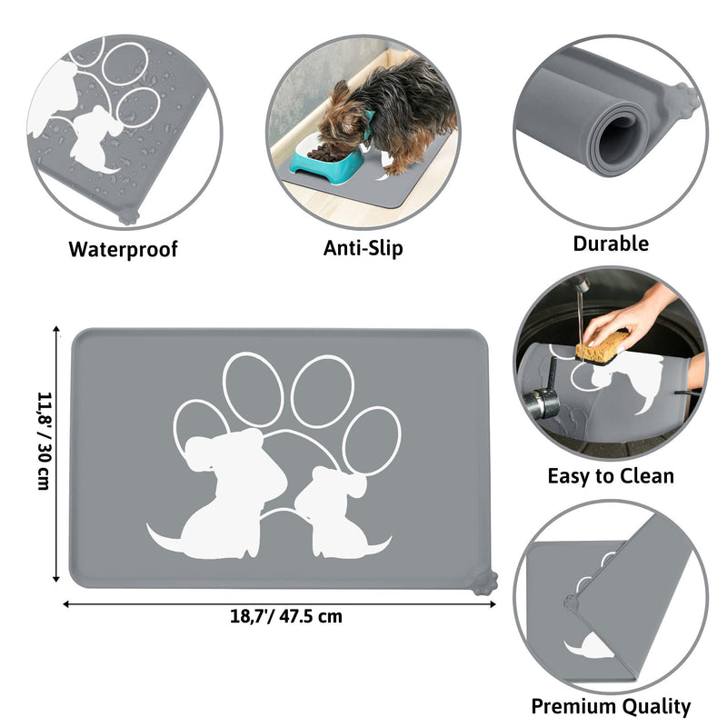 LeashPotato Dog Cat Food Mat Dog Bowl Mat Pet Waterproof Dog Cat Feeding Mat Silicone Non Slip Dog Mat For Bowls (Grey Dog) Grey Dog - PawsPlanet Australia