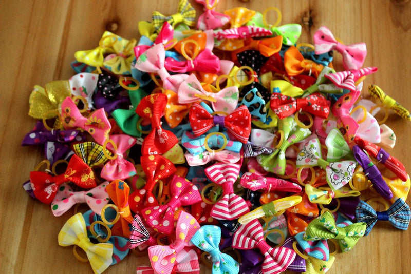Masue Pets 50pcs in Pairs Dog Hair Bows with Rubber Bands Rhinestone Pearls Bows Bowknot Bows Dog Topknot Bows Cute Dog Hair - PawsPlanet Australia
