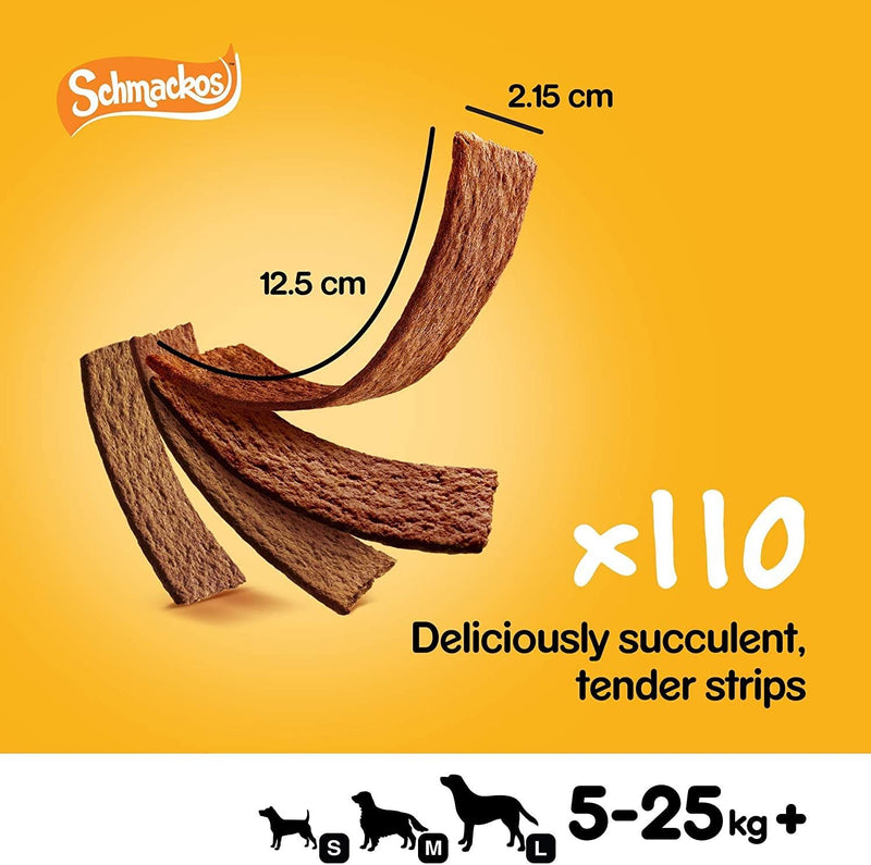 Schmackos Dog treat multipack, beef, lamb and poultry, 110 strips, 790 g (Pack of 1) - PawsPlanet Australia