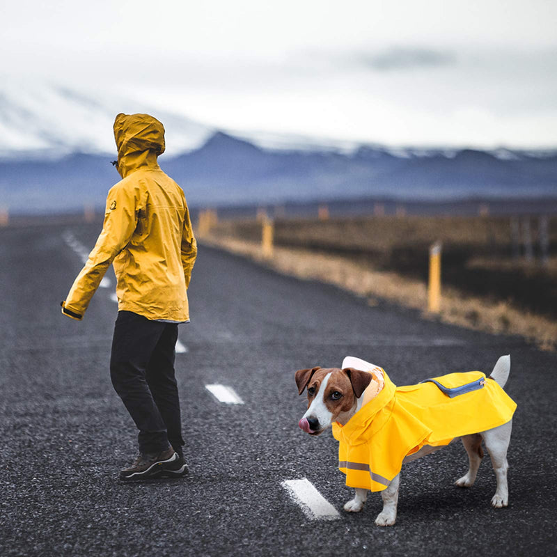 [Australia] - MIGOHI Dog Raincoat Hooded Poncho Waterproof Adjustable Lightweight Pet Rain Jacket with Reflective Strip for Small Medium Large Dogs L Yellow 