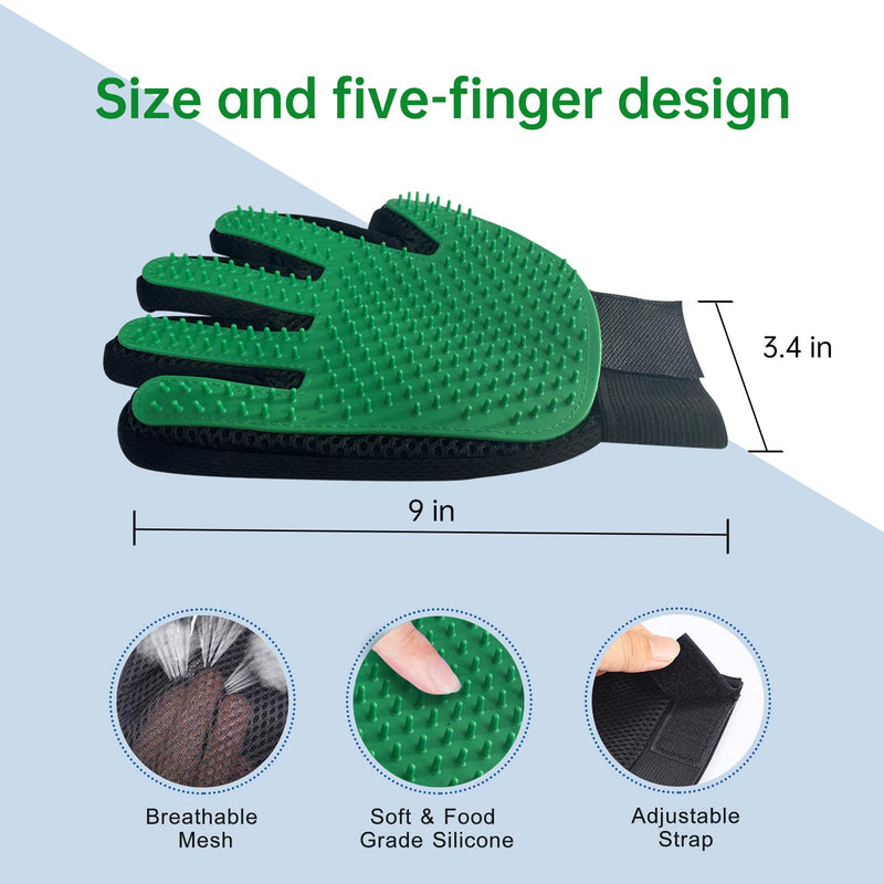 DHMAKER Pet Grooming Glove, Gentle Deshedding Brush Efficient Pets Hair Remover Mitt-1 Pair (Green) - PawsPlanet Australia