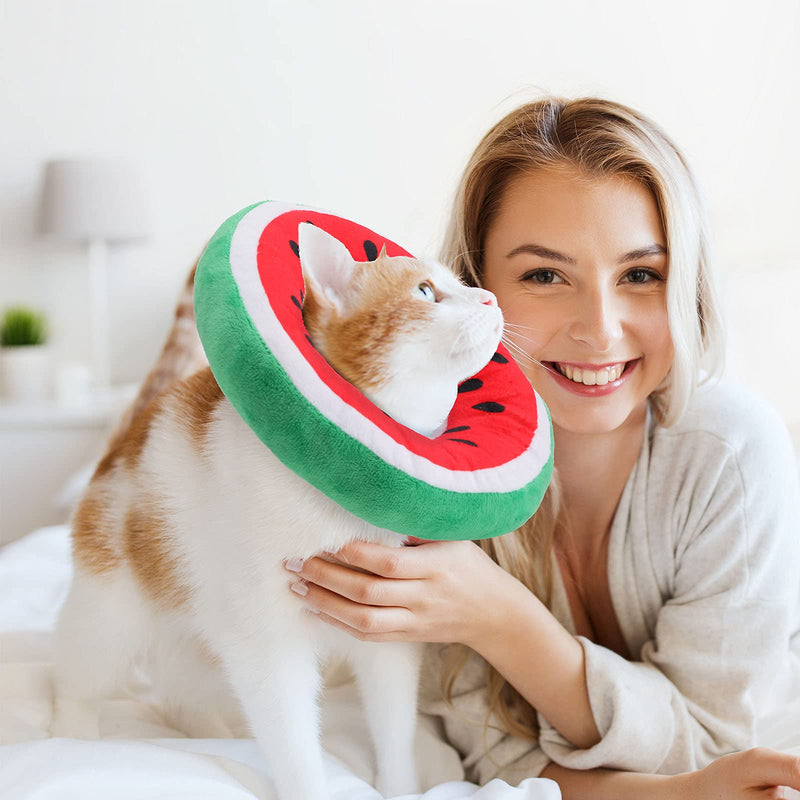 Frienda 2 Pieces Adjustable Cat Cone Collar Soft Cat Recovery Collar Cute Cat Elizabethan Collars Pet Neck Cone for Kitten and Small Dogs, Orange and Watermelon - PawsPlanet Australia