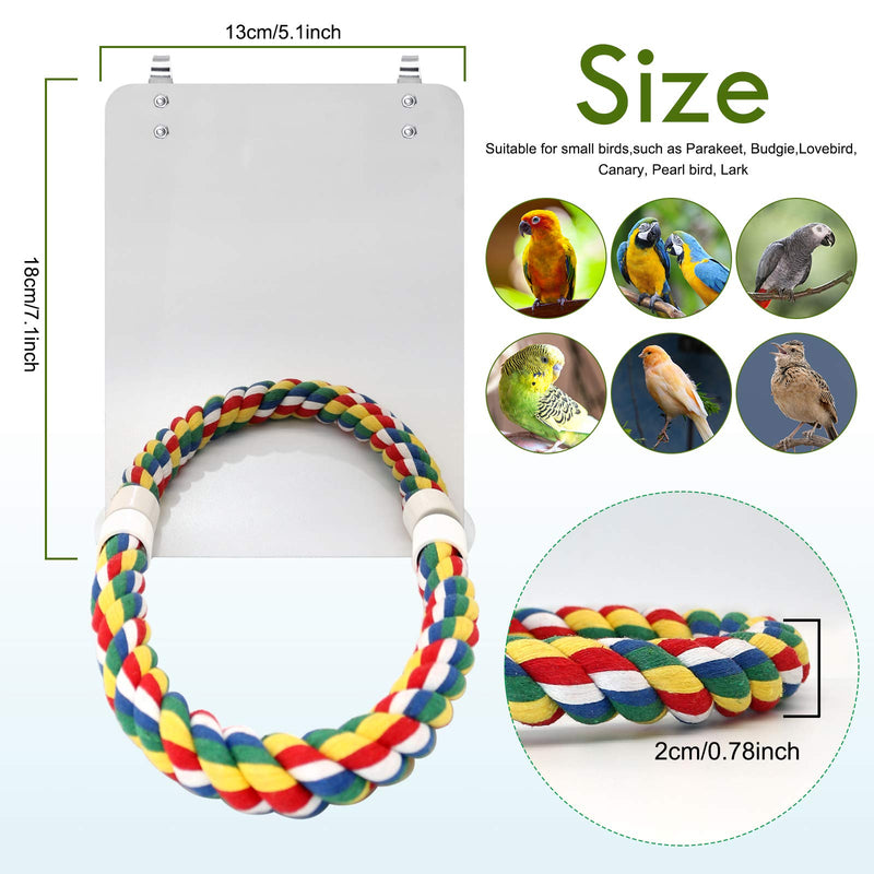 BWOGUE 7 Inch Bird Mirror with Rope Perch Cockatiel Mirror for Cage Bird Toys Swing Parrot Cage Toys for Parakeet Cockatoo Cockatiel Conure Lovebirds Finch Canaries Medium(7.1 * 5.1) - PawsPlanet Australia
