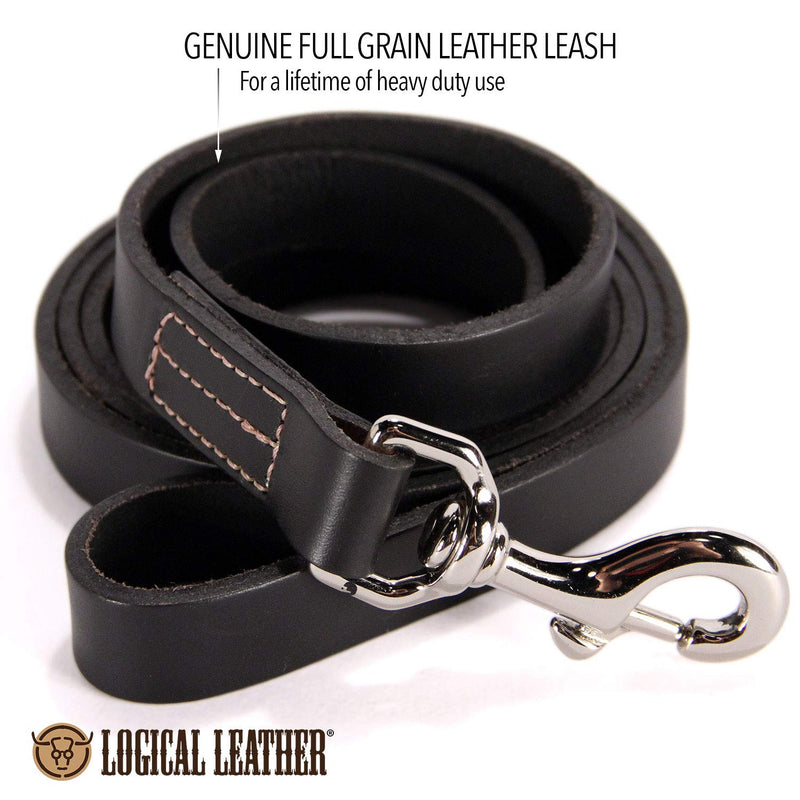 [Australia] - Logical Leather Dog Training Leash - Full Grain Leather Lead for Large Dogs 6 Foot Black 