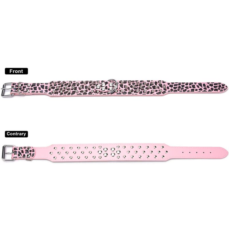 SEKAYISORE Leather Dog Collar with Mushrooms Spikes, 3 Rows Bullet Rivets Studded Dogs Collars, 2" Width Heavy Duty Adjustable Pet Collar for Small Medium and Large Dog, PINK LEOPARD M M 48-56CM - PawsPlanet Australia