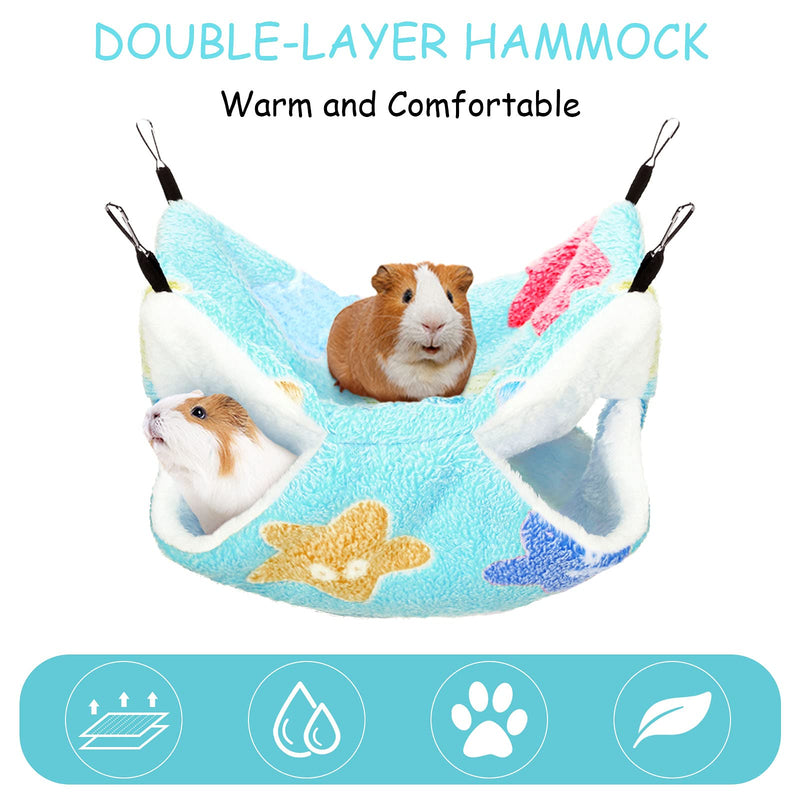 2 Pieces Guinea Pig Rat Hammock Guinea Pig Hamster Ferret Hanging Hammock Toys Bed for Small Animals Chinchilla Parrot Sugar Glider Ferret Squirrel Playing Blue, Pink Starfish Pattern - PawsPlanet Australia