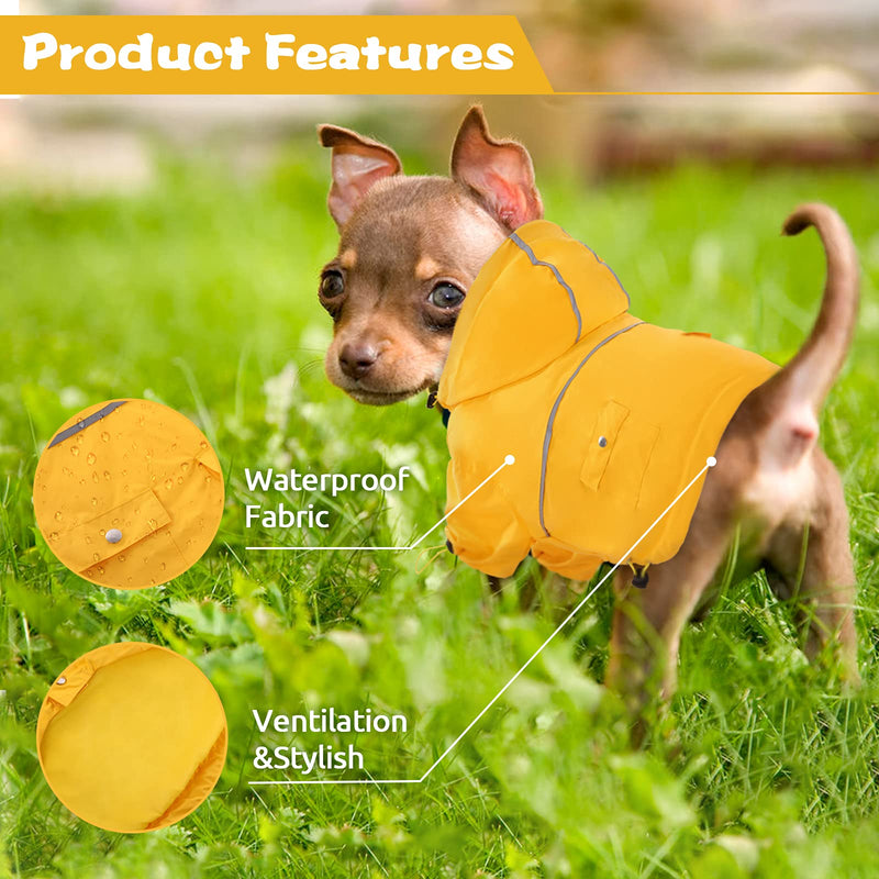 Kuoser Dog Rain Coat, Pet Packable Rain Jacket with Removable Hoodie, Reflective Puppy Poncho, Lightweight Pet Slicker Raincoat with Leash Hole & Pocket, Dog Rainwear for Small Medium Dogs Medium (pack of 1 ) Yellow - PawsPlanet Australia