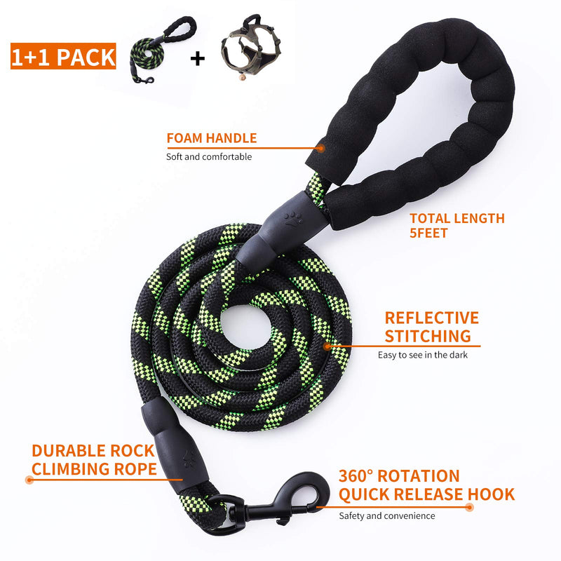 TOMOPET Dog Harness No-Pull Vest Harness with Handle and Leash Easy Walk Adjustable Soft Padded Pet Harness with Metal Bell No-Choke Pet Vest with Easy Control VPC Handle for Dogs (S, Army Green) S - PawsPlanet Australia