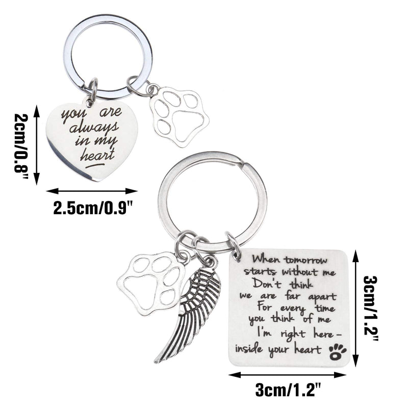 YINETTECH 2Pcs Personalized Pet Memorial Keychain Stainless Steel Dog Paw Keyring Stainless Steel Key Ring - PawsPlanet Australia