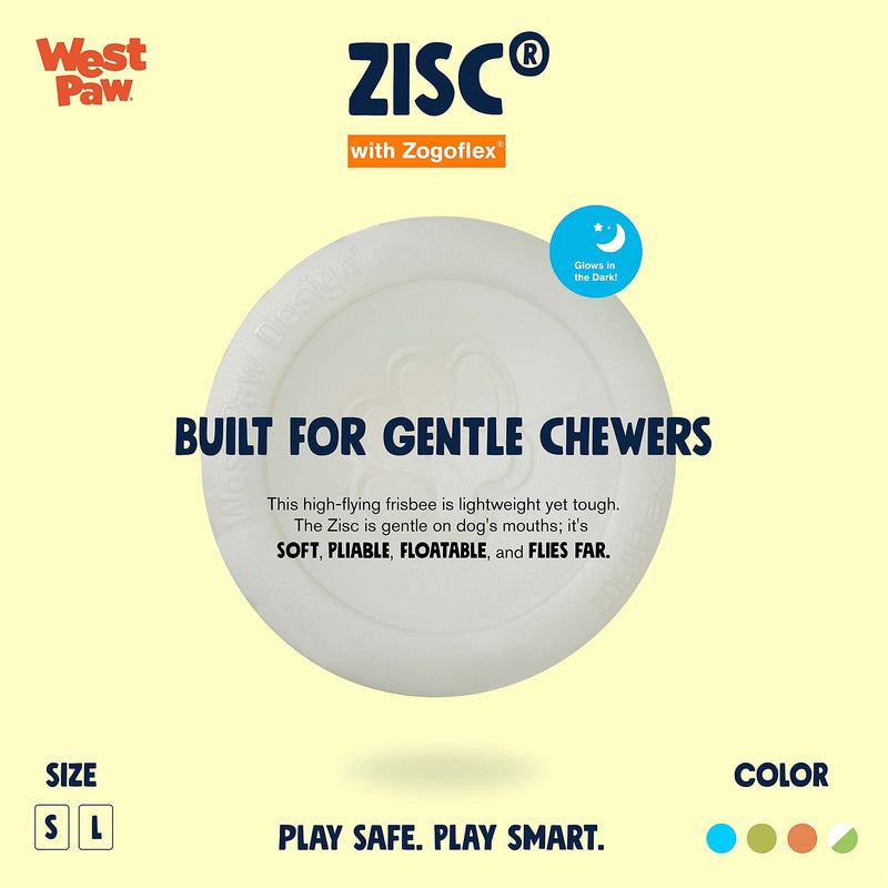 West Paw Zogoflex Zisc Dog Frisbee, High Flying Aerodynamic Disc for Dogs Puppy – Lightweight, Floatable Dog Frisbees for Fetch, Tug of War, Catch, Play – Doubles as Food/Water Bowl, Glow, Made in USA Small 1 - PawsPlanet Australia