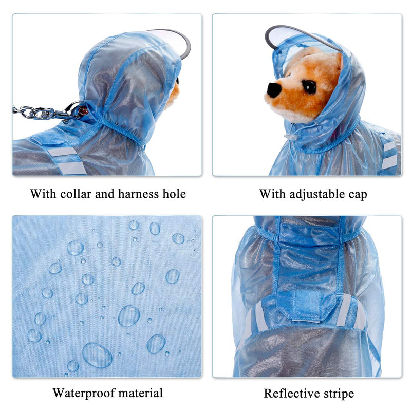Filhome Dog Raincoat Hooded with Reflective Strip Waterproof Pet Rain Jacket Coats Poncho for Small to Large Dogs S: 11.0"~11.8" neck girth; 15.3"~16.9" chest girth Blue - PawsPlanet Australia