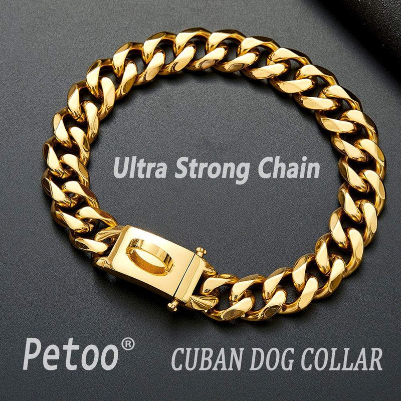 [Australia] - Petoo Heavy Duty Choke Cuban Chain,18K Gold/Silver/Black Dog Collar with Safety Lock,19mm,Strong Stainless Steel Metal Links Slip Chain Training Collar for Large Dogs 18"/19mm(suit for dog's neck 18") 