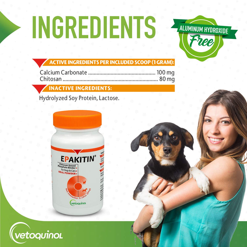 Vetoquinol Epakitin Chitosin-Based Phosphate Binder for Cats & Dogs – Renal Support Supplement Powder 180 grams - PawsPlanet Australia
