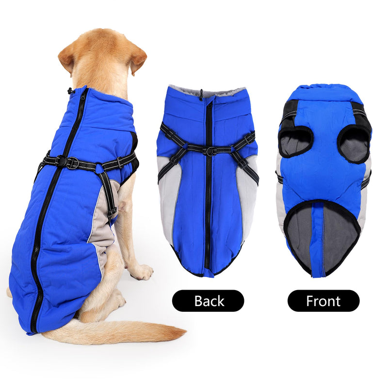 HEYWEAN Waterproof Dog Coat with Harness Reflective Winter Warm Dog Jacket for Small Medium Large Dogs Dog Sweater Fleece Dog Winter Coat Cold Weather Winter Jacket Warm Coat for Dog M Blue - PawsPlanet Australia