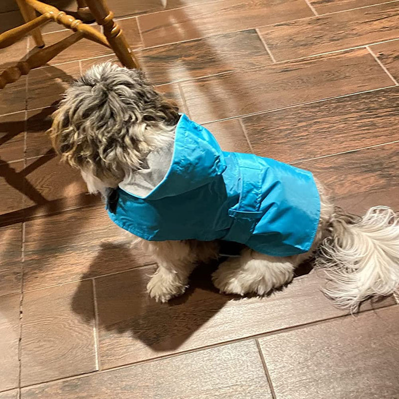 Dog Raincoat Poncho Dogs Rain Jacket Slicker Hooded with Breathable Lining Harness Hole Pet Water Proof Clothes for Small Dogs Puppies,Blue,Back Length 9.8 inch S: Bust 14.9-19.8",Neck 11.4-14.4 ",Back 9.8" Blue - PawsPlanet Australia