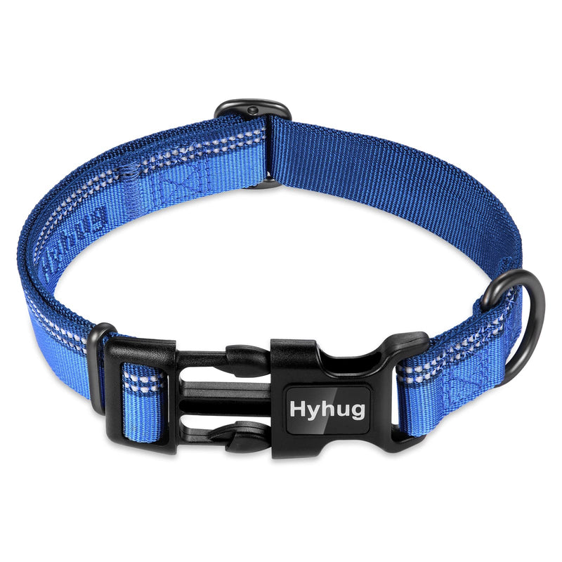 Hyhug Design Two Tone Nylon Jacquard Webbing Heavy Duty Classic Basic Collar Quick Release Buckle Specially Designed for Gentle Breed Dogs (Large, Classic Blue) Large - PawsPlanet Australia