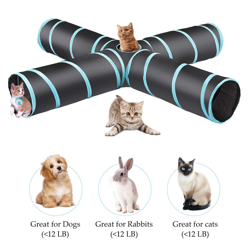 CO-Z 4 Way Collapsible Cat Tunnel, Roomy and Tear Resistant Crinkle Cat Toy Tube with Cat Teaser, Storage Bag and Dangling Toys, for Cat, Puppy, Kitty, Kitten, Rabbit, Dogs, Indoor Outdoor Use - PawsPlanet Australia