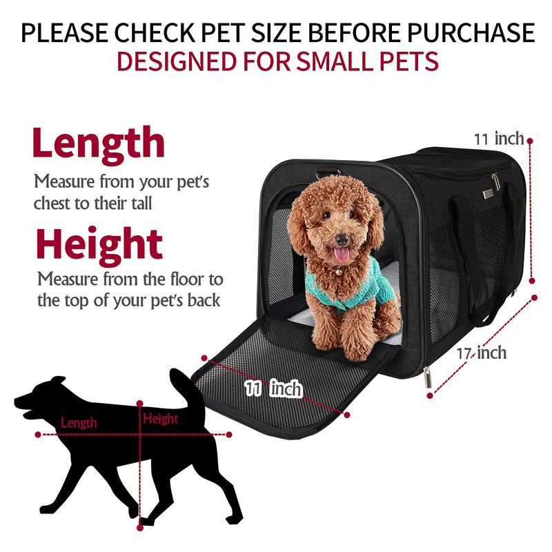BAGLHER丨Pet Travel Carriers, Suitable for Small and Medium-Sized Cats and Dogs Pet Soft Carrier; Thickened Bottom, Ventilated Design, Three-Way Entrance; Suitable for Travel, Hiking, and Outdoor Use. M(17*11*11 inch) Black - PawsPlanet Australia