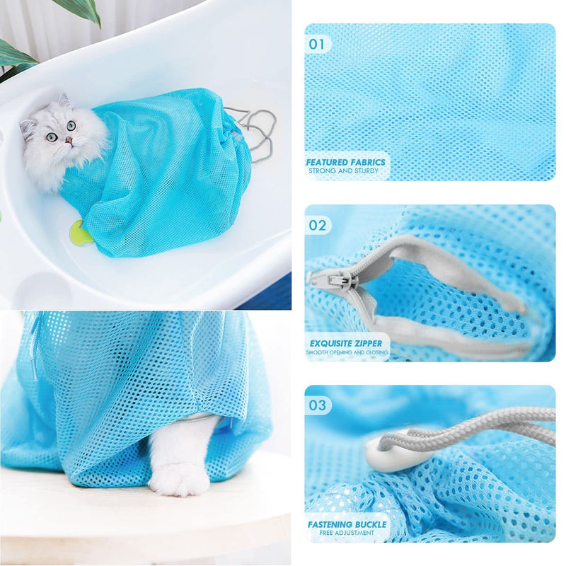 QEEQPF 1 Set Pet Nail Scissors & Cat Grooming Bag, Mesh Bag for Bathing Nail Scissors Cleaning and Treatment, Professional Cat Scissors Small Animal Puppy Nail Scissors (Blue) - PawsPlanet Australia