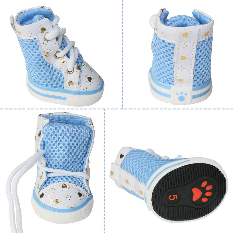 CZXJKKL Dog Shoes, Nonslip Flexible Air-Mesh Lightweight Dog Paw Protective Boots Pet Shoes Puppy Boots Sneaker Booties for Small Medium Dogs #4 Blue - PawsPlanet Australia