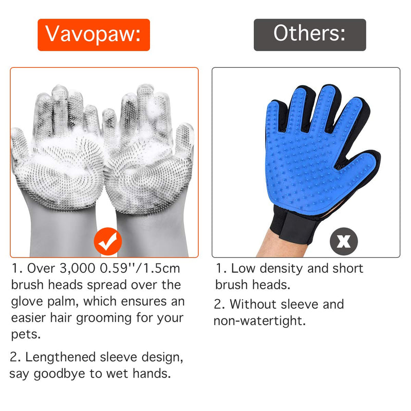 VavoPaw Pet Grooming Gloves, Silicone Brush Gloves Heat Resistant Non-Toxic Food Grade Glove Brush Hair Removal Massage for Pets Washing - Grey - PawsPlanet Australia