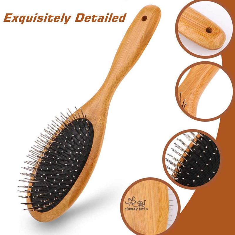 ClumsyPets Dog Pin Brush,Dog & Cat Grooming Brush with Bamboo Handle for All Dog Breeds & All Coat Types Large - PawsPlanet Australia