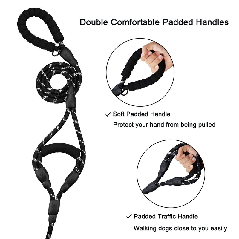 [Australia] - Anbeer 6 FT Dog Leash Traffic Padded Two Handles, Reflective Threads for Control Safety Training for Medium to Large Dogs Black 