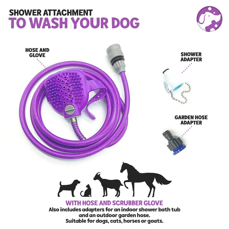 Poodlie Shower Attachment to Wash Your Dog - with Hose and Scrubber Glove - Indoor and Outdoor Adapters - Shower Sprayer for Pet and Horse Grooming - PawsPlanet Australia