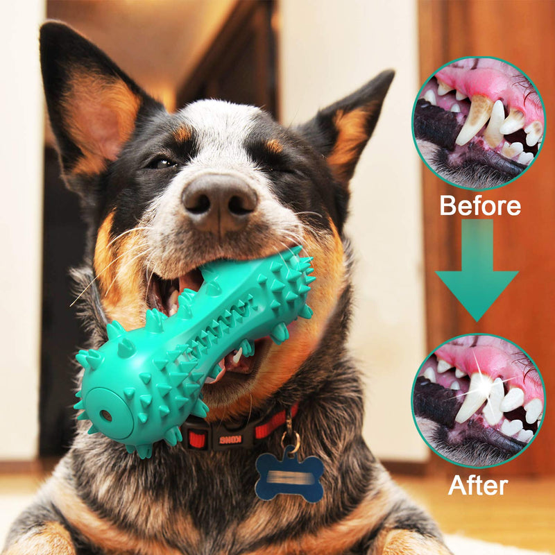 PROZADALAN Dog Toothbrush, Dog Chew Toys, Durable Natural Rubber Dog Toys with Squeaker, Teeth Cleaning Dental Oral Care Chew Toys for Small/Medium Dogs Blue - PawsPlanet Australia