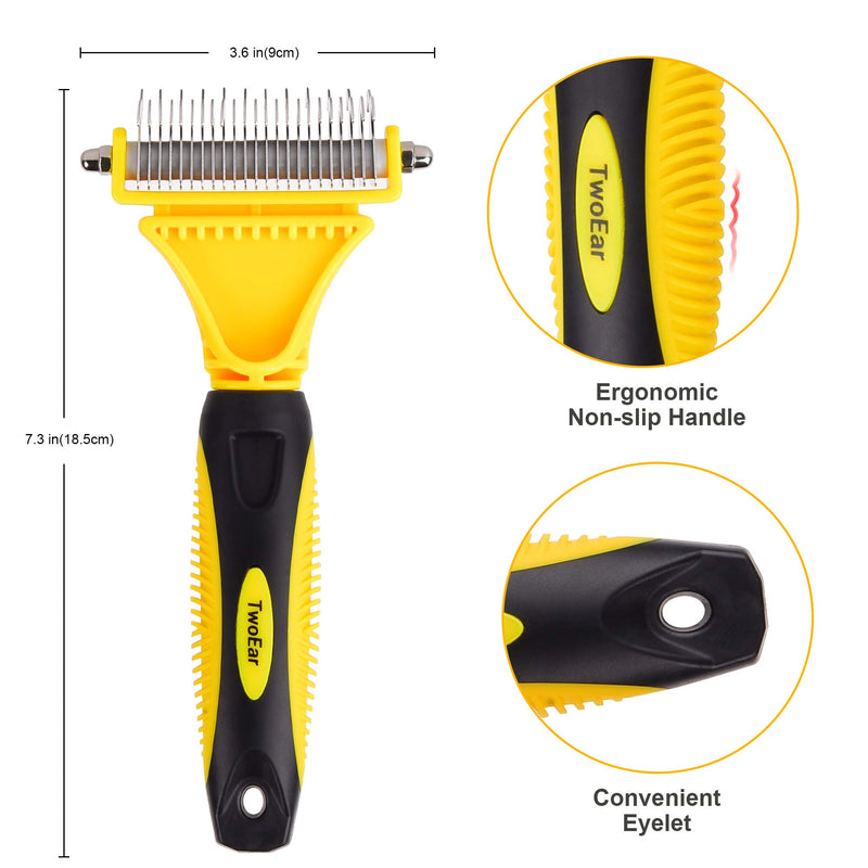 TwoEar Dog Grooming Rake Tool, Undercoat Rake Two-Sided Head to Brush Hair Coat Mats. Remove Shedding Knots and Tangles. Stainless Steel Safe Teeth for Small Medium Large Dog Cat and Pet. - PawsPlanet Australia