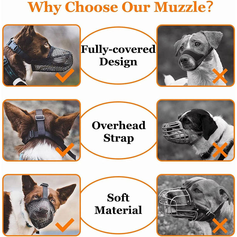 Mesh dog muzzle, breathable muzzle for dogs, muzzle for dogs with rounded mesh, nylon mesh muzzle with safety straps for small ones, adjustable breathable mesh muzzle M grey - PawsPlanet Australia