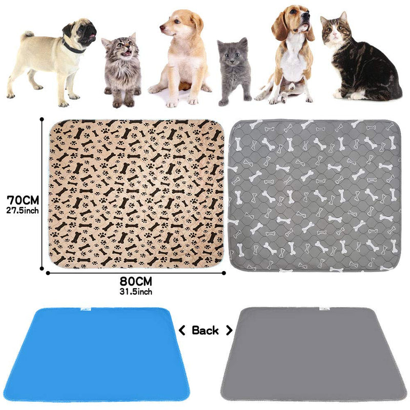 SaponinTree Large Puppy Training Pads, 2 Pack Washable Dog Training Mat, Reusable Leak-proof Non-slip Super Absorbency Pet incontinence pads for Cat Dog Rabbit, 70 * 80cm Brown+grey - PawsPlanet Australia