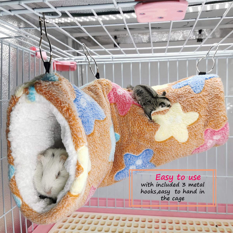 LEFTSTARER Guinea Pig Accessories Sugar Glider Cage Accessories Hamster Rat Toys Ferret Hammock Hanging Tunnel for Small Animals （Brown-Star） Brown - PawsPlanet Australia