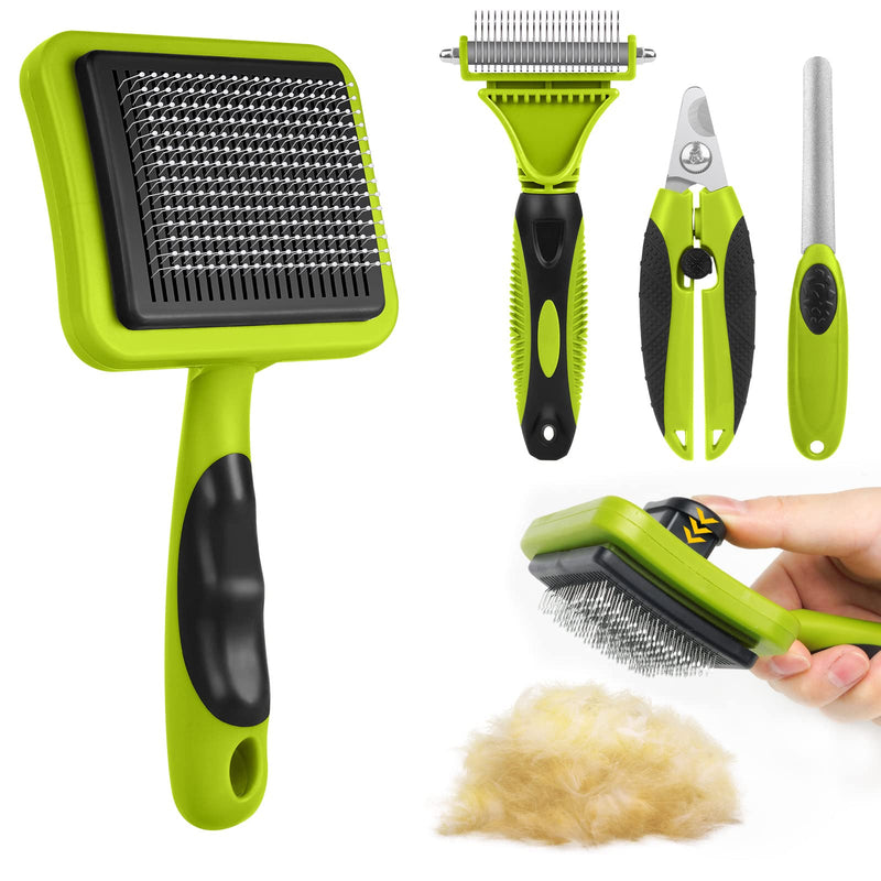 Adiwo Pet Grooming Brush, 4 in 1 Pet Massage Kit Round Head Steel Pet Dog Brush Cat Brush Professional Cat Brush Claw Trimmer for Dogs and Cats with Long or Short Hair - PawsPlanet Australia