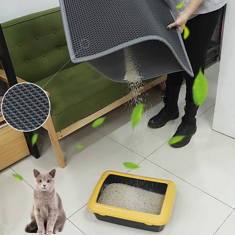 [Australia] - Waretary Professional Cat Litter Mat, 30"x 24" Honeycomb Double Layer Waterproof Urine Proof Trapper Mat for Litter Boxes, Litter Trapping Pad Large Size Easy Clean Scatter Control Grey 