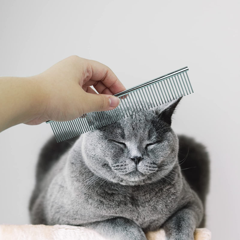 Stainless Steel Pet Comb Pet Grooming Comb Rounded Teeth Dog Comb for Large, Medium and Small Dogs and Cats with Tangled Short/Long Hair (19 x 3.5 cm) - PawsPlanet Australia