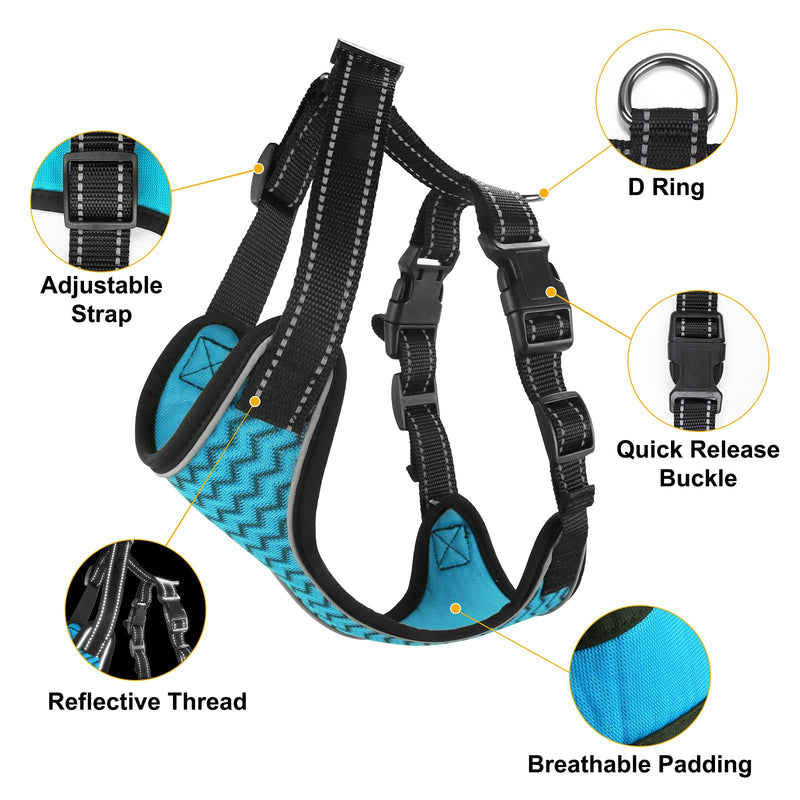 Reflective Pet Dog Vest Harness, Collapsible Dog Bowls for Travel, Adjustable and No Pull Dog Car Vehicle Harness with Safety Seat Belt for Small Medium Large Dogs Blue - PawsPlanet Australia
