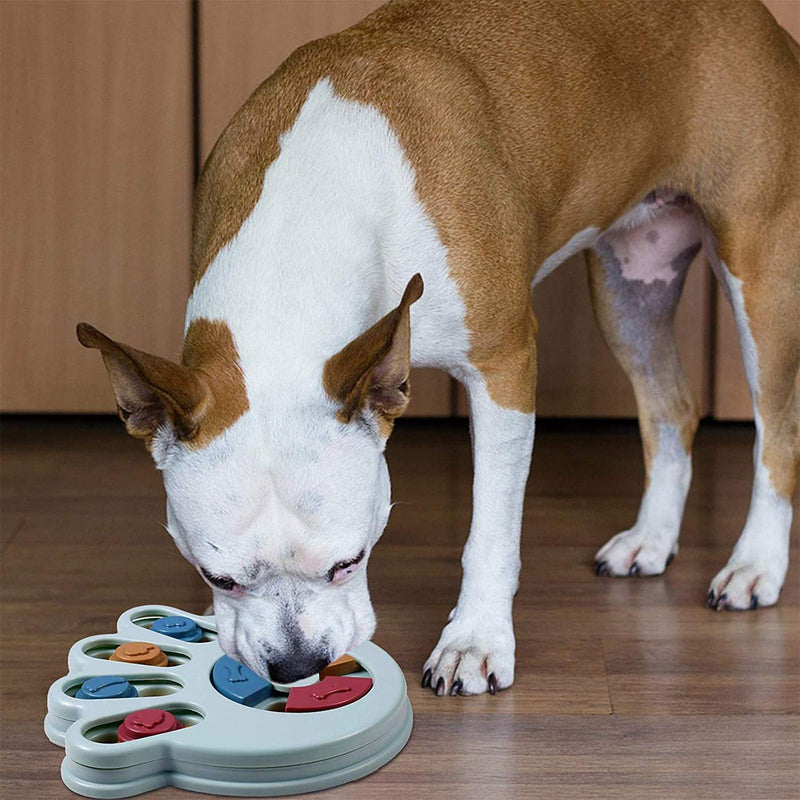 Dog puzzle toy - Slow Feeder - Interactive Training Toy Box - Creative Dog Smart Beginner, Improve Dog's IQ, Non-Slip Slow Feeder for Puppy Dogs Boredom(Blue) Paw print-Blue - PawsPlanet Australia