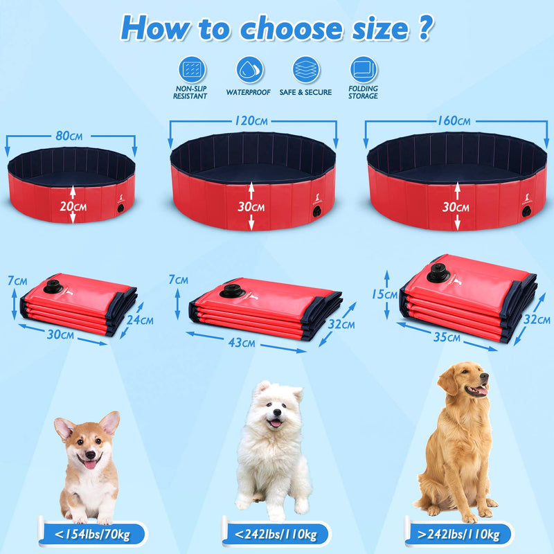 Wimypet S-L Foldable Dog Swimming Pool, Pet Dog Cat Bathing Tub Indoor Outdoor Puppy Pool,PVC non-slip with Reinforced Oxford Walls Bathing Tub Durable Dogs Paddling kids Pool in Yard Garden 160*30CM - PawsPlanet Australia