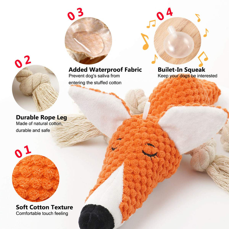 Sedioso Plush Dog Toy,Interactive Stuffed Fox Dog Toys for Boredom,Cute Squeaky Dog Chew Toys for Puppy,Small,Medium,Large Breed - PawsPlanet Australia