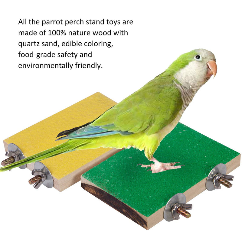 Petsvv 4 PCS Bird Perch Stand Toy, Wood Parrot Perch Stand Platform Paw Grinding Stick, Cage Accessories Exercise Toys Budgies Parakeet Cockatiel Conure Hamster Gerbil Rat Mouse Green & Yellow - PawsPlanet Australia