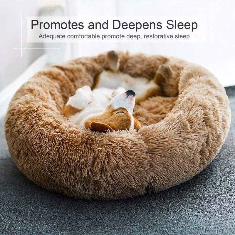 Dog Bed, Cat Calming Bed, Orthopedic Pet Donut Cuddler Round Plush Bed for Large Medium Small Dogs and Cats Small(23"x23") Camel - PawsPlanet Australia