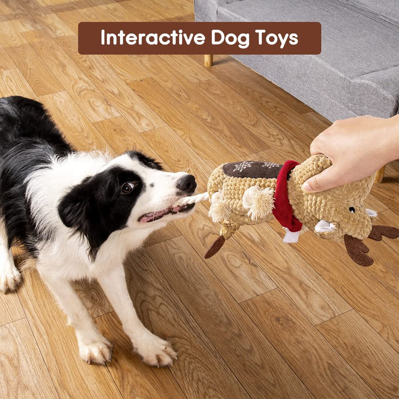 LALFPET Dog Squeaky Toy, Dog Chew Toy, Durable Cute Interactive Plush Dog Toy with Crinkle Paper Dog Toy for Small Medium Large Dogs Reindeer - PawsPlanet Australia