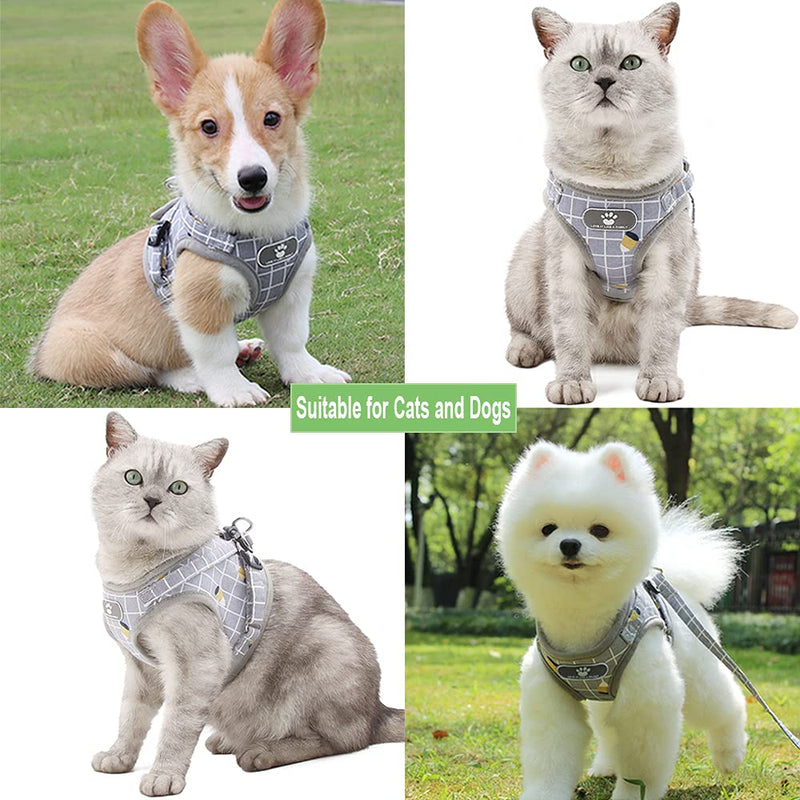 Dog Harness for Small Dogs, No Pull Puppy Harness with 1 Dog Leash, All Weather Mesh Vest Harness, Adjustable Soft Padded Dog Vest, Reflective No Choke Pet Vest for Dogs and Cats Walking (Gray, XS) Gray - PawsPlanet Australia