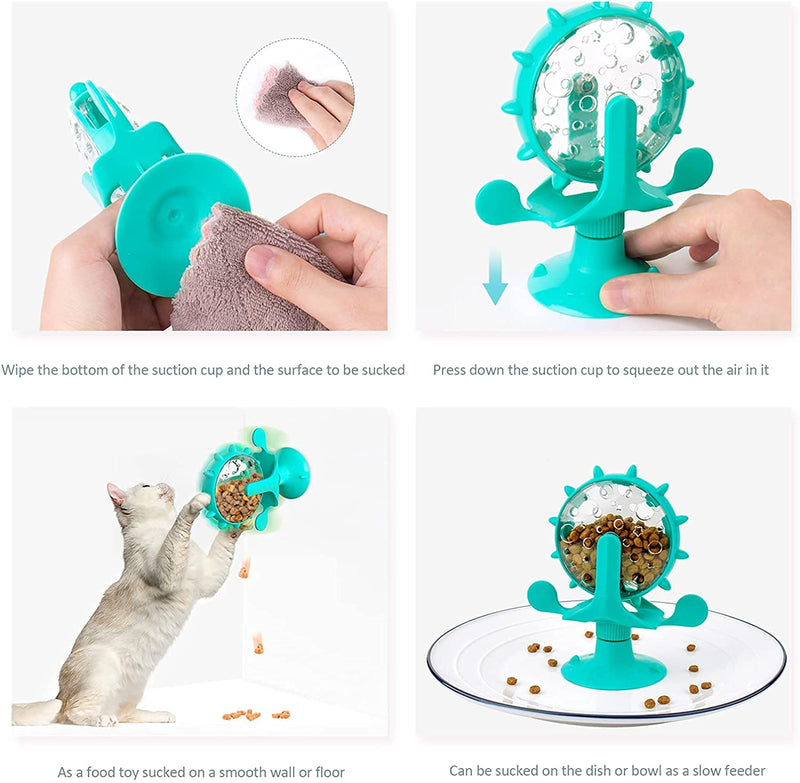 TAOZUA Cat Food Dispenser Toy,360° Rotating Windmill Treat Dispenser Pet Toy with Suction Cup, Interactive Slow Feeder Toy for Cats/Dogs Blue - PawsPlanet Australia