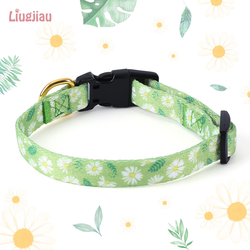 Cotton Handmade Dog Collar for Small Medium Large Dogs,Green Daisy with Pendant Cute Dog Collars,Ideal for Girl Dogs Boy Dogs (Medium) Green - PawsPlanet Australia