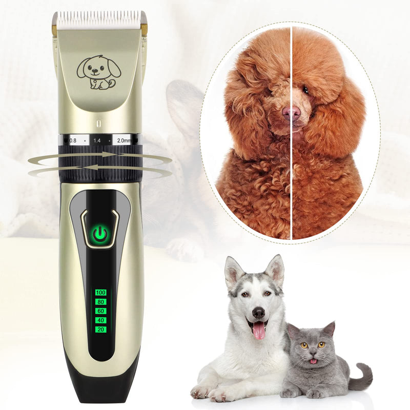 JOPHEK Dog Clipper, Quiet Dog Cat Hair Trimmer, Professional Cat Trimmer - Electric Wireless Pet Trimmer (Golden) Golden - PawsPlanet Australia