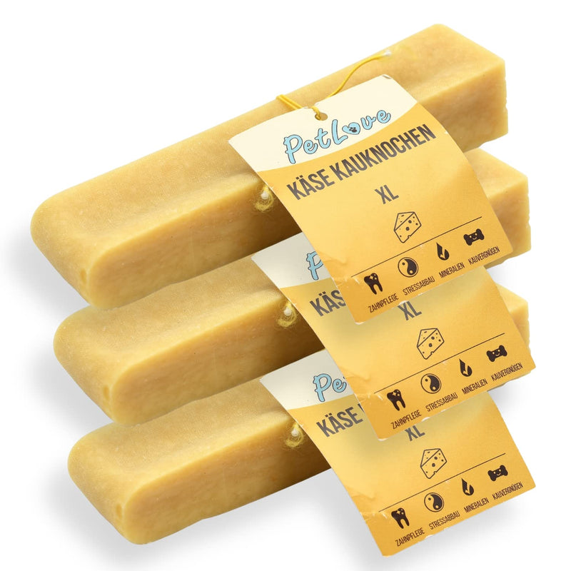 PetLove hard cheese for dogs • 100% natural chewing bone made from cheese • Chewing cheese for dogs • Chewing fun & dental care • Ideal for on the go • Pack of 3 • Size XL: 110-140g XL (Pack of 3) - PawsPlanet Australia