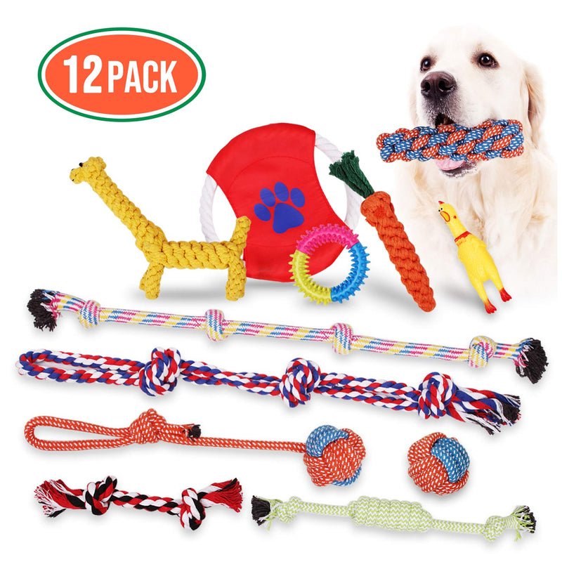 VIEWLON Dog Rope Toys, Dog Toy Set, Puppy Chew Toys, Rope Ball, Cotton Knot, Interactive Toy, Beneficial to Dog's Mental Health, Dental Health, Teeth Cleaning, for Small/Medium/Large Dogs (12 Pcs) - PawsPlanet Australia